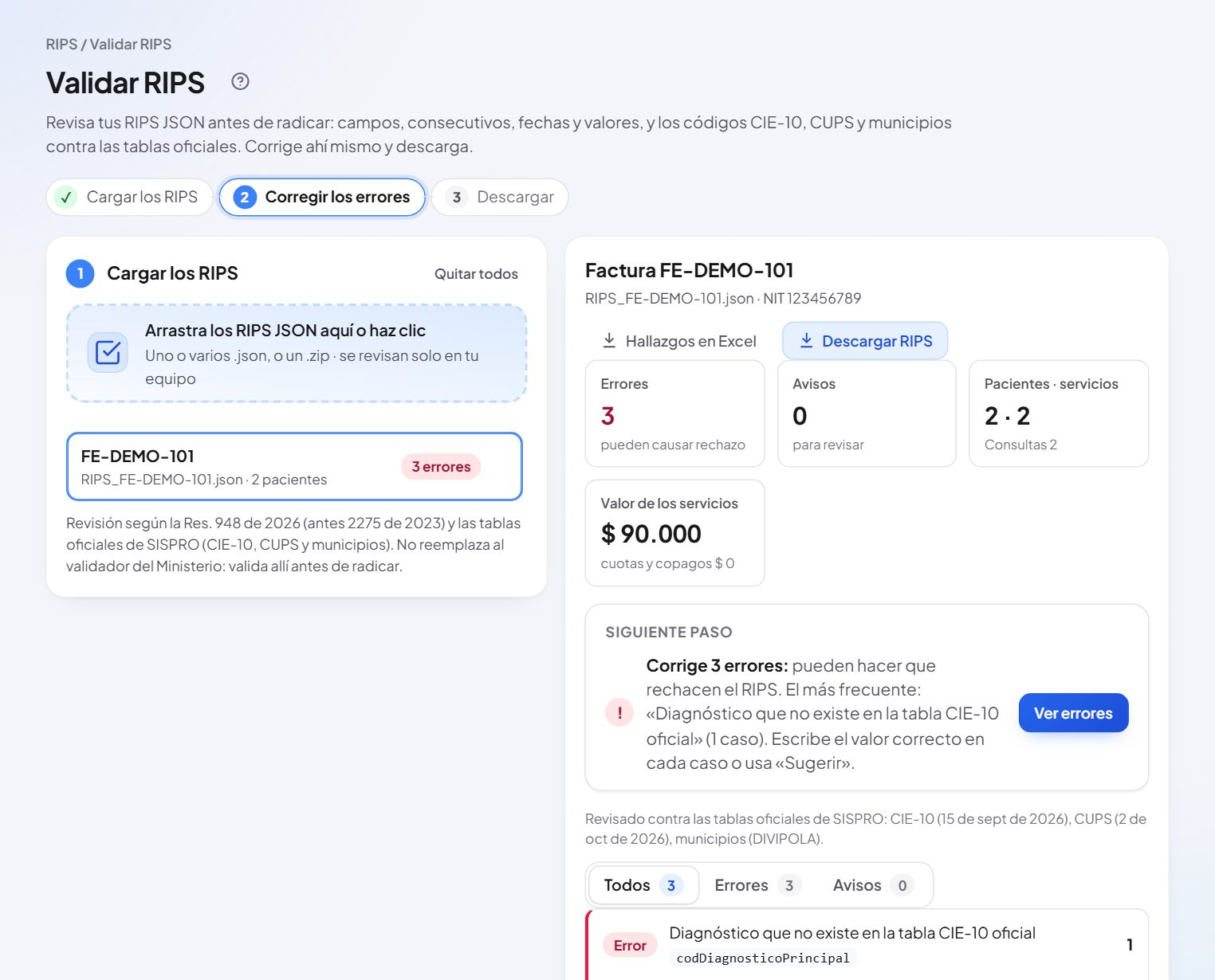 Validar RIPS: tres errores encontrados, con el siguiente paso para corregirlos